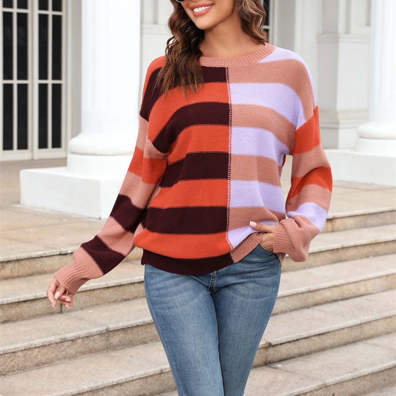 EB | Farbiger Gestreifter Strickpullover Mit Stil