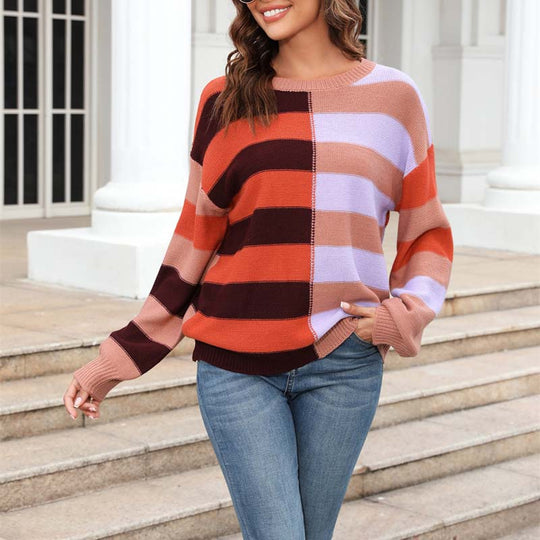 EB | Farbiger Gestreifter Strickpullover Mit Stil