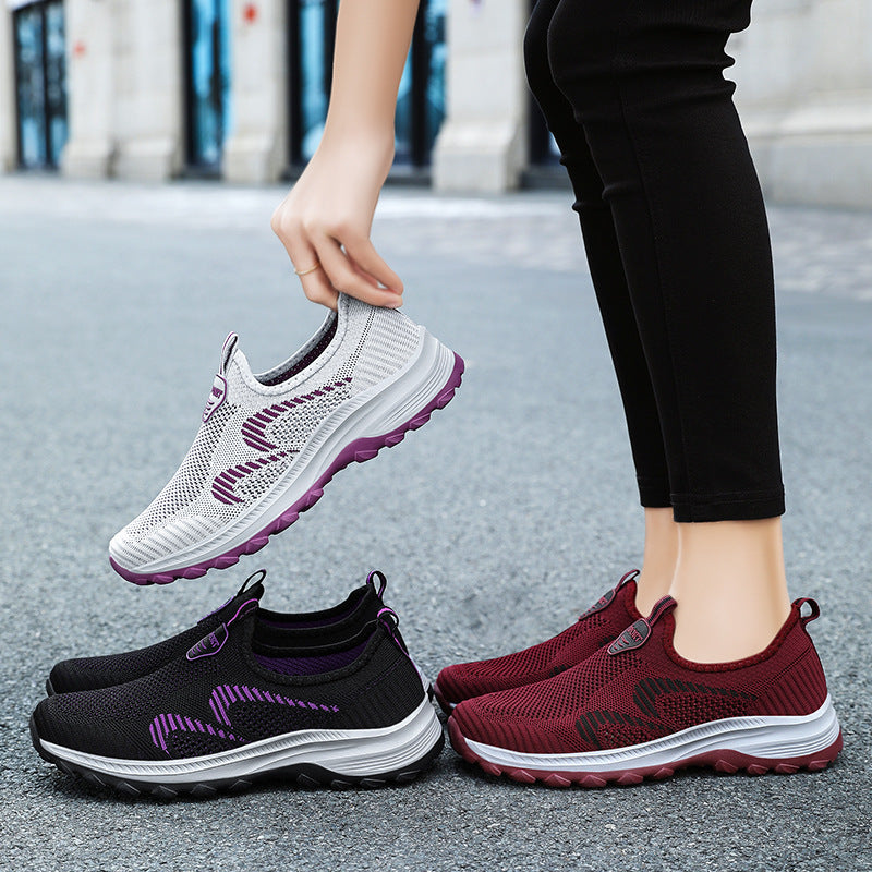 Damen nan leichter atmungsaktiver Strick-Slip-On Sneaker mit stoßdämpfender EVA-Zwischensohle und griffiger Profilaußensohle EB