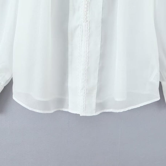 Damen elegante Chiffonbluse mit raffinierten Puffärmeln und edlem Kragen EB