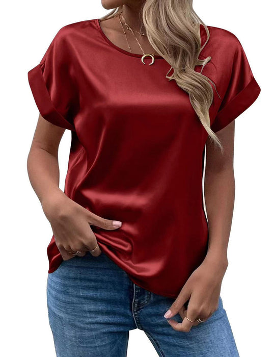 Damen Satin T-Shirt mit elegante Details EB