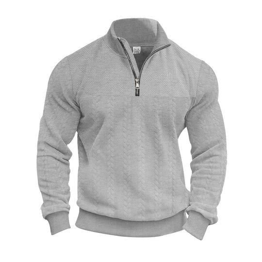 Herren Strickpullover mit halbem Reißverschluss und strukturierter Oberfläche EB