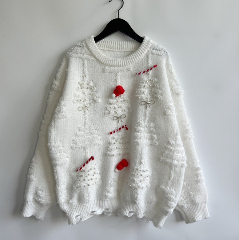 Damen Weihnachts-Pullover mit festlichem Motiv und 3D-Applikationen EB