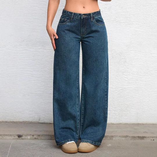 Damen Weite High-Waist Jeans mit trendigem Flared-Schnitt EB