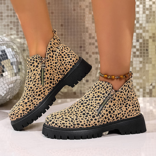 Damen Chelsea-Stiefel mit modischem Leopardenmuster und rutschfester Profilsohle EB
