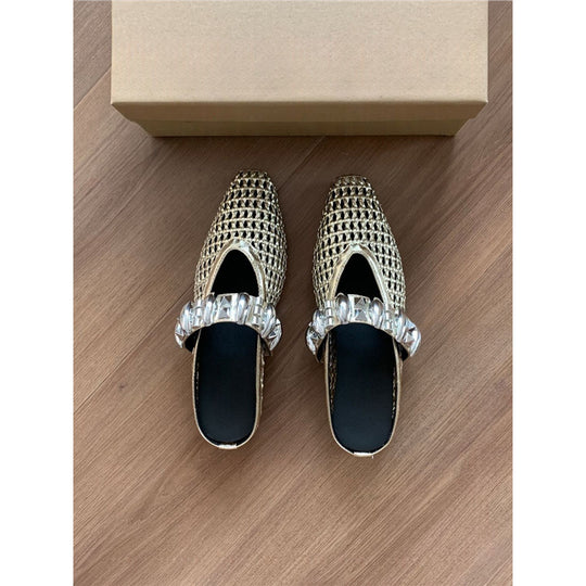 Damen elegante Mules mit glitternder Riemenverzierung EB