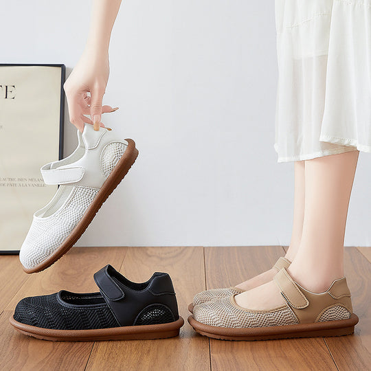 Damen Komfortable Ballerinas mit elastischem Klettverschluss EB