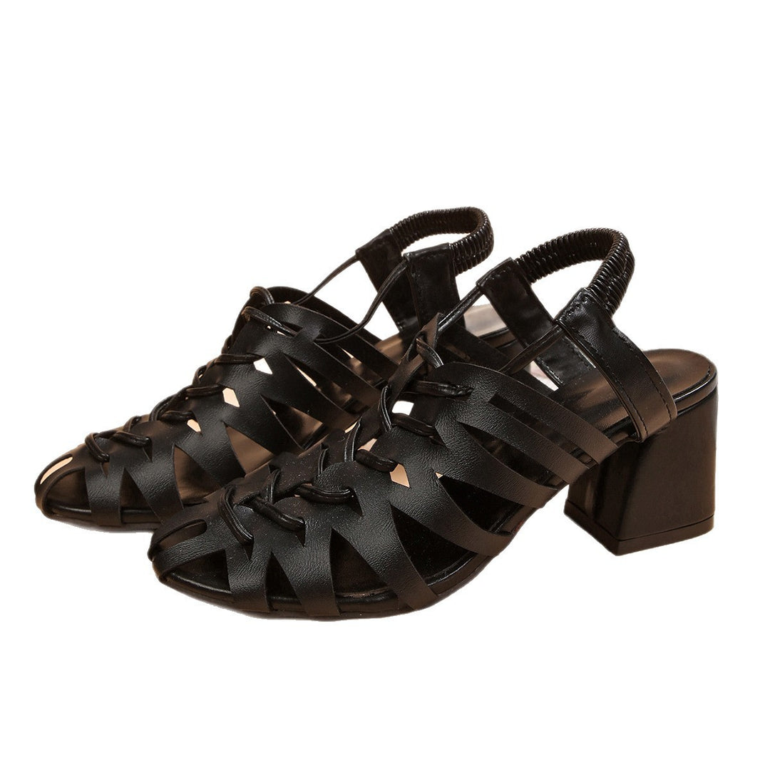 Damen Sandaletten mit geflochtenem Riemendesign und bequemem Blockabsatz EB