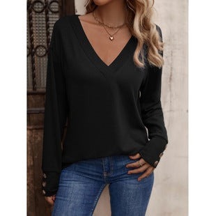 Damen V-Ausschnitt Pullover mit Knopfdetails EB