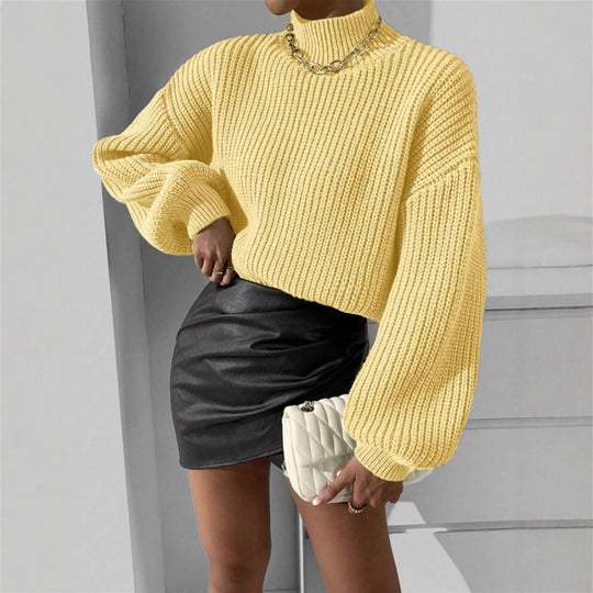 Damen weicher Strickpullover mit hohem Kragen EB