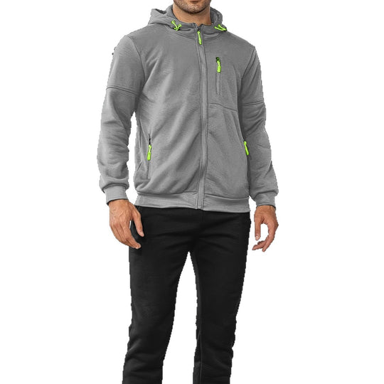 Herren nan technische Kapuzenjacke mit durchgehendem Frontreißverschluss, Brusttasche mit Reißverschluss und elastischen Bündchen EB