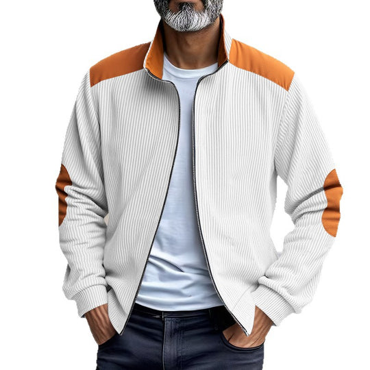 Herren Sportliche Zip-Jacke mit Rippenstruktur und Kontrastärmel EB