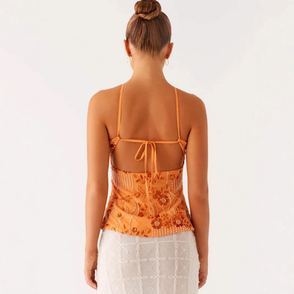 Damen Glitzerndes Bustier-Oberteil mit floralem Design und funkelnden Applikationen EB