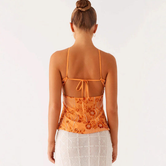 Damen Glitzerndes Bustier-Oberteil mit floralem Design und funkelnden Applikationen EB