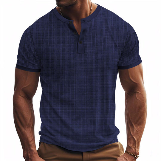 Herren Kurzarm-Henley-Shirt mit moderner Knopfleiste und subtiler Struktur EB