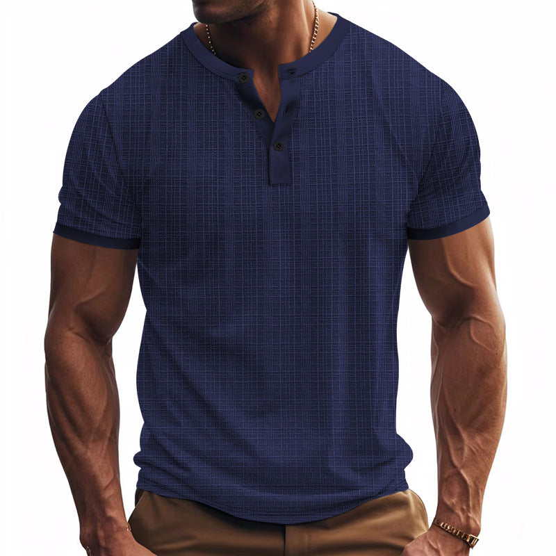 Herren nan Bandkragen-Henley mit feiner Gitterstruktur und tailliertem Schnitt EB