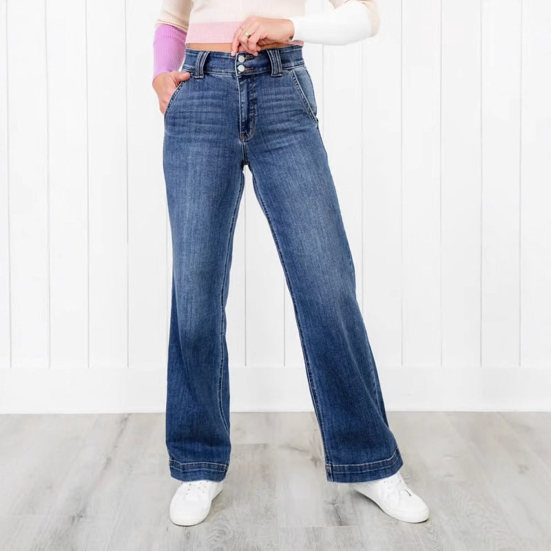 Damen Weit geschnittene Hochbundjeans mit modernen Waschungen EB