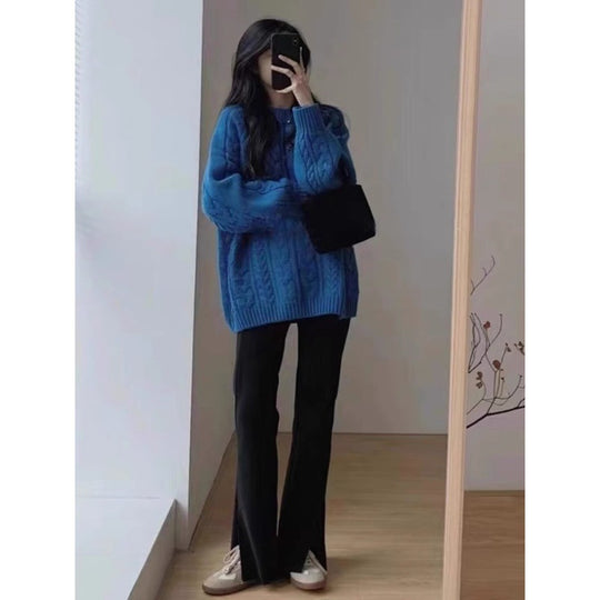 Damen Grobstrickpullover im lässigen Oversized-Stil mit Zopfmuster EB