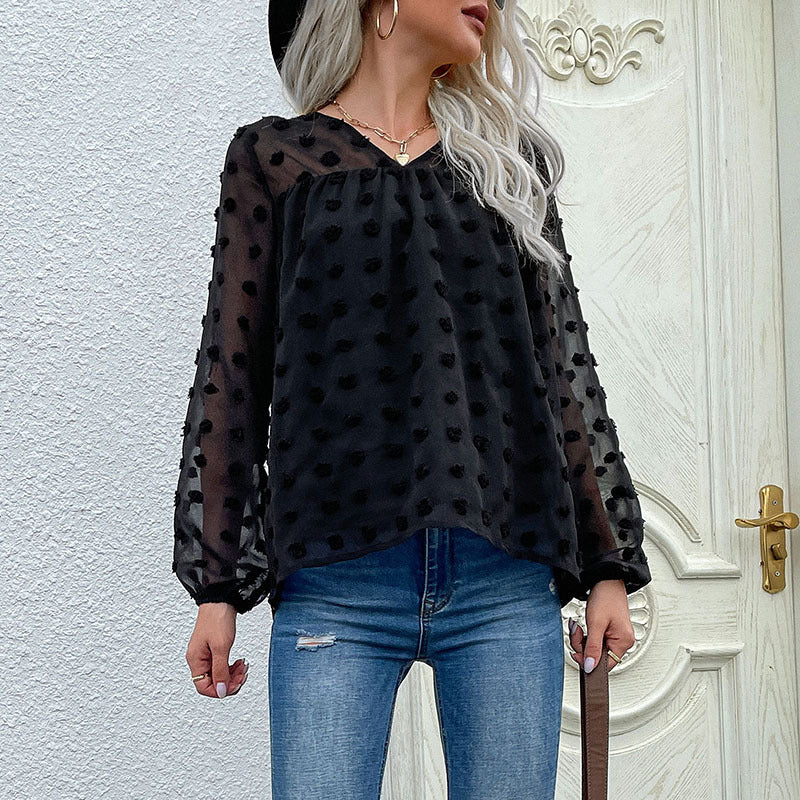 Damen Bluse mit transparentem Strukturdesign und Rüschendetails EB