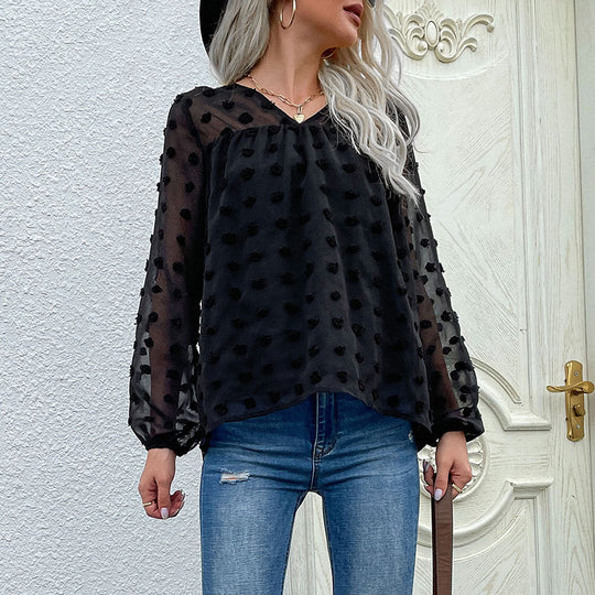 Damen Bluse mit transparentem Strukturdesign und Rüschendetails EB