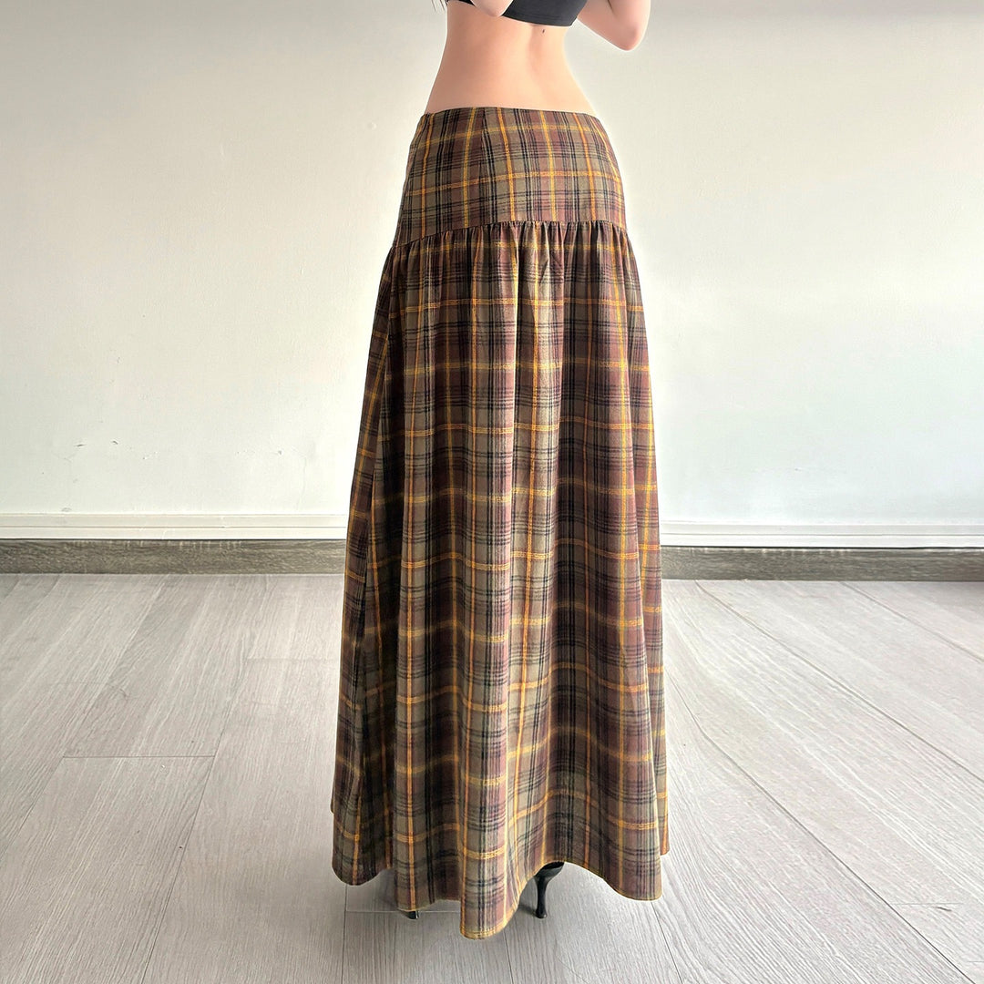 Damen Karierter Midirock mit hohem Taillenbund und voluminösem Schnitt EB