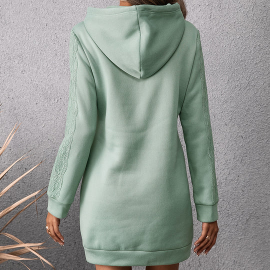 Damen lässiges Sweatkleid mit Kapuze und praktischen Taschen EB