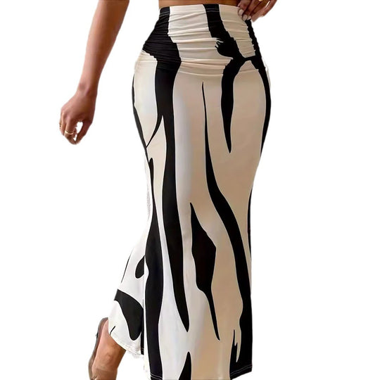 Damen Eleganter Maxirock mit modernem Muster und elastischem Bund EB