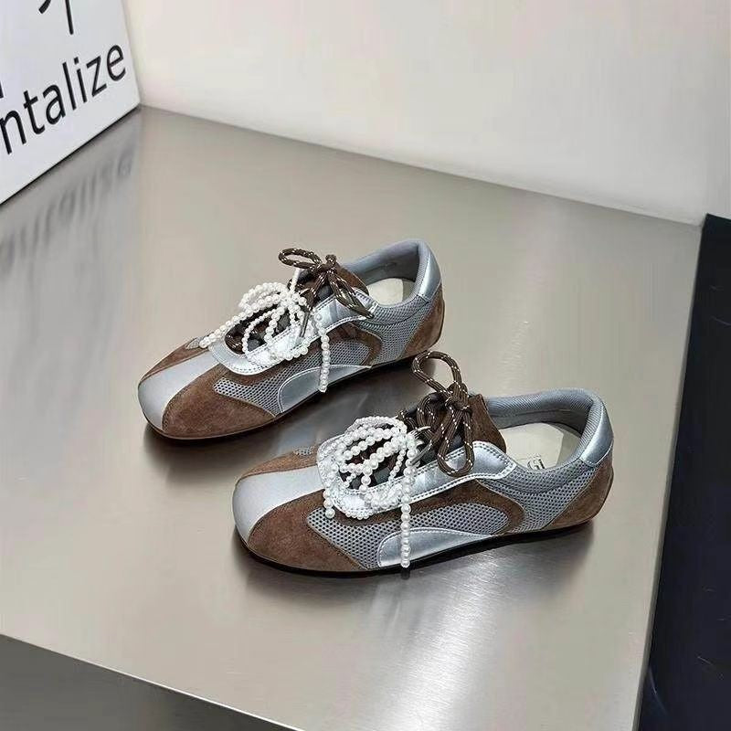 Damen modische Sneaker mit eleganten Perlenakzenten und atmungsaktivem Obermaterial EB