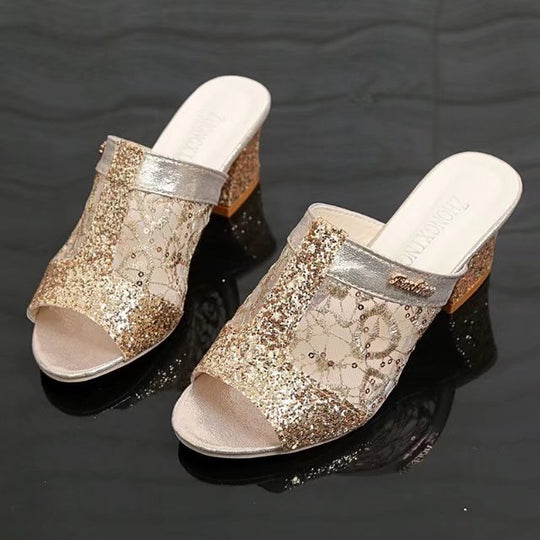 Damen Glamouröse Mules mit funkelndem Glitzer und elegantem Design EB