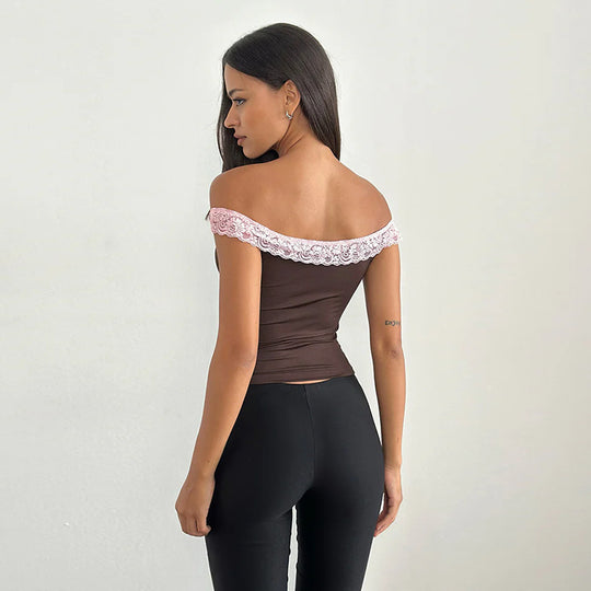 Damen Off-Shoulder Top mit Spitzenakzenten EB