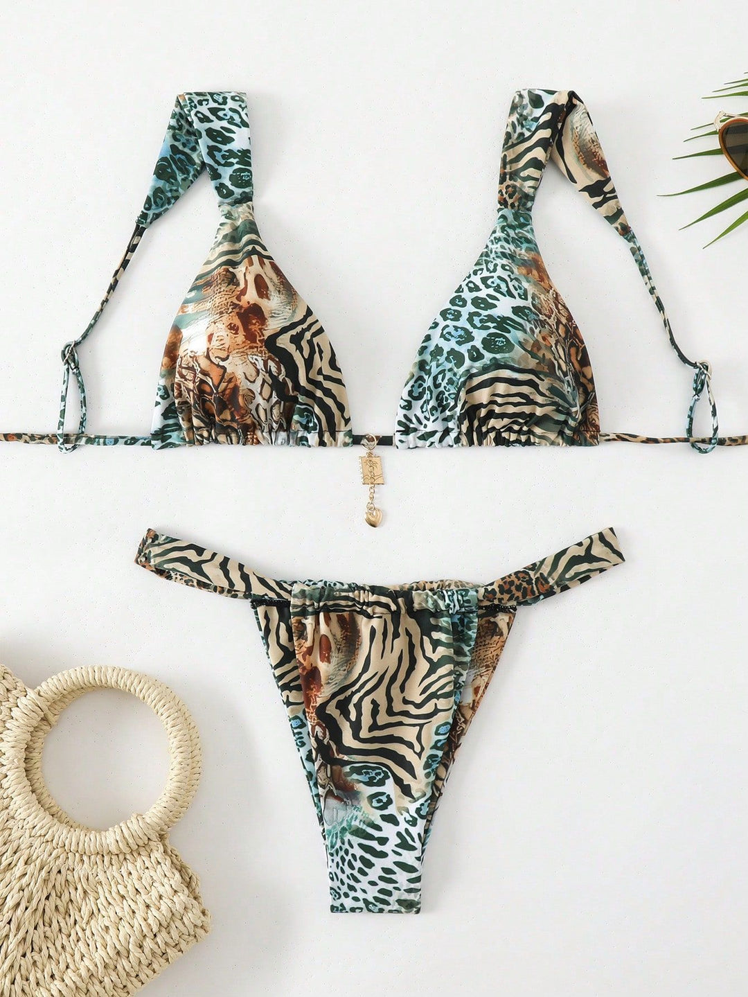 Damen Triangel-Bikini mit verstellbaren Trägern und modischem Leopardenmuster EB