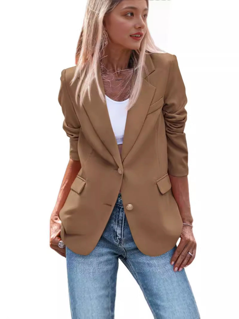 Damen Eleganter Einreiher Blazer mit goldenen Knöpfen und tailliertem Schnitt EB