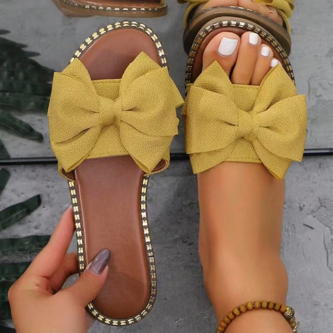 Damen elegante Sommer-Pantoletten mit großem Schleifen-Detail EB
