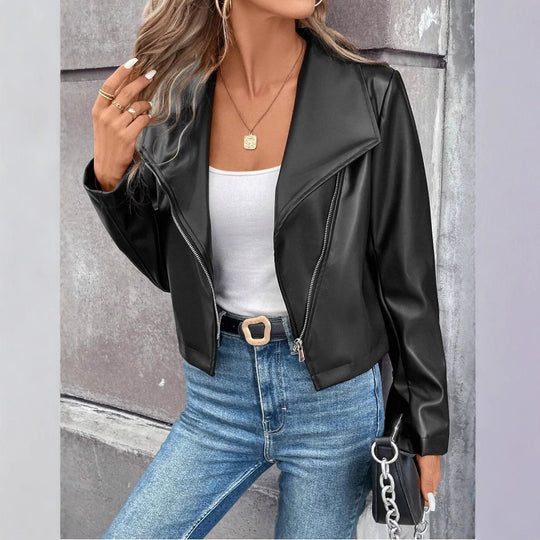 Damen modische Bikerjacke mit asymmetrischem Reißverschluss EB