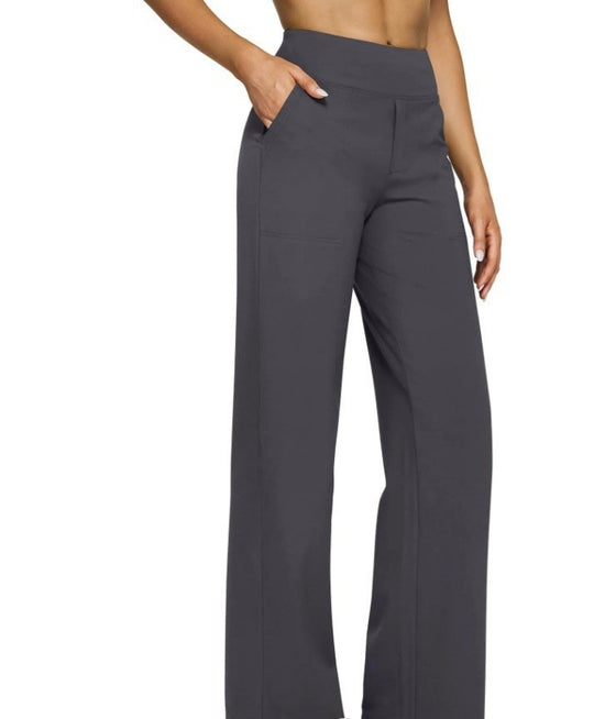 Damen nan fließende High-Waist-Hose mit extra weitem Bein, elastischem Komfortbund und Eingrifftaschen EB