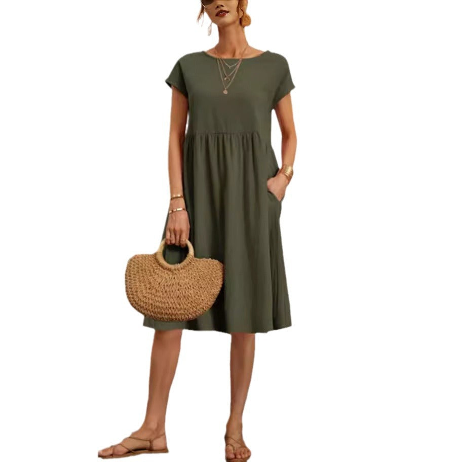 Damen Freizeitleinenkleid mit leichtem Schnitt und Taschen EB