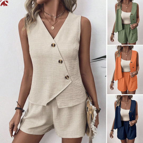 Damen lässiges Overall-Set mit Knopfdetail EB