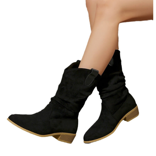 Damen Stiefel im lässigen Wildleder-Look mit elastischem Schaft und bequemem Blockabsatz EB