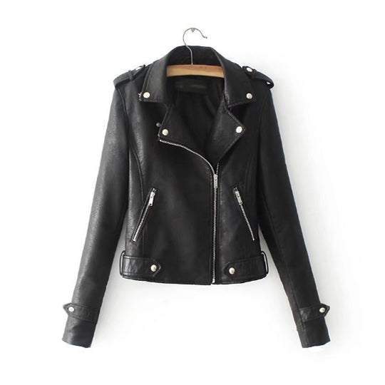 Damen stylische Kunstleder-Bikerjacke mit modischem Schnitt EB