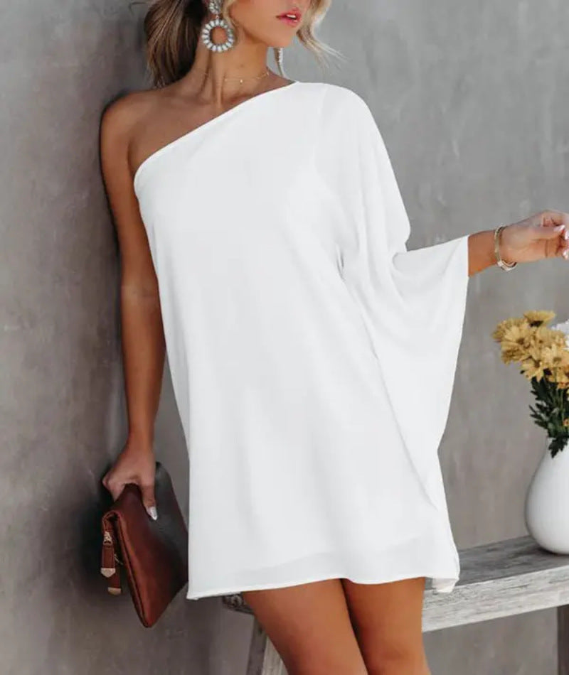 Damen asymmetrisches Mini-Kleid mit grafischem Aufdruck EB