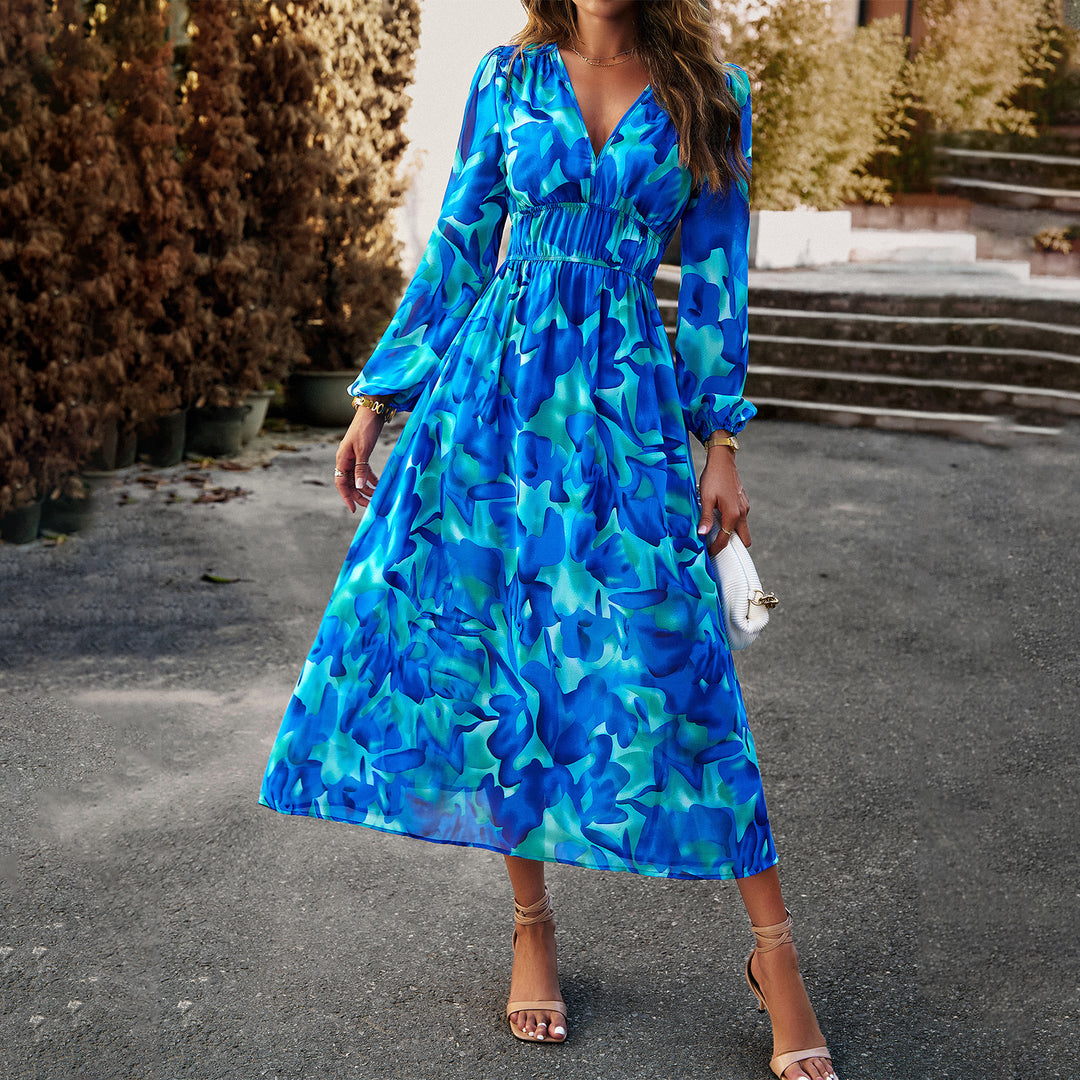 Damen Midi-Kleid mit floralem Druck und elastischem Tailleneinsatz EB