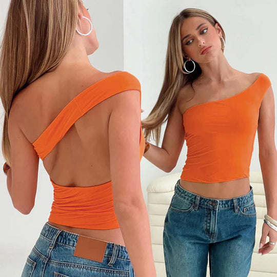 Damen trendiges Neckholder-Top mit elegantem V-Ausschnitt und figurschmeichelndem Schnitt EB