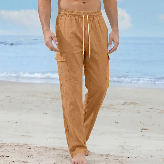 Herren Cargo-Strandhose aus Leinenmix mit elastischem Bund und Kordelzug EB