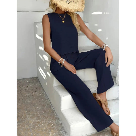 Damen entspannendes Zweiteiler-Outfit mit weitem Hosen und ärmellosem Top EB