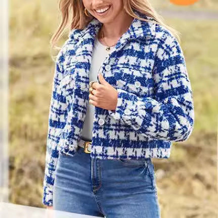 Damen Karierte Cropped Jacke EB