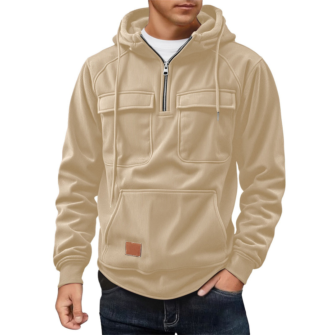 Herren Fleecepullover mit angezipptem Kragen und praktischen Taschen EB