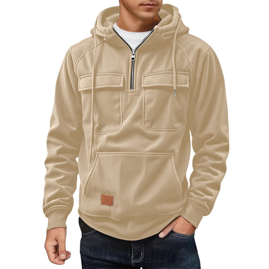 Herren Fleecepullover mit angezipptem Kragen und praktischen Taschen EB