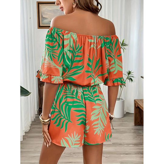 Damen Off-Shoulder Jumpsuit mit floralem Design und elastischem Bund EB