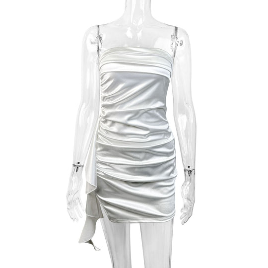 Damen Rüschen Minikleid mit trägerlosem Design und seitlichem Schlitz EB