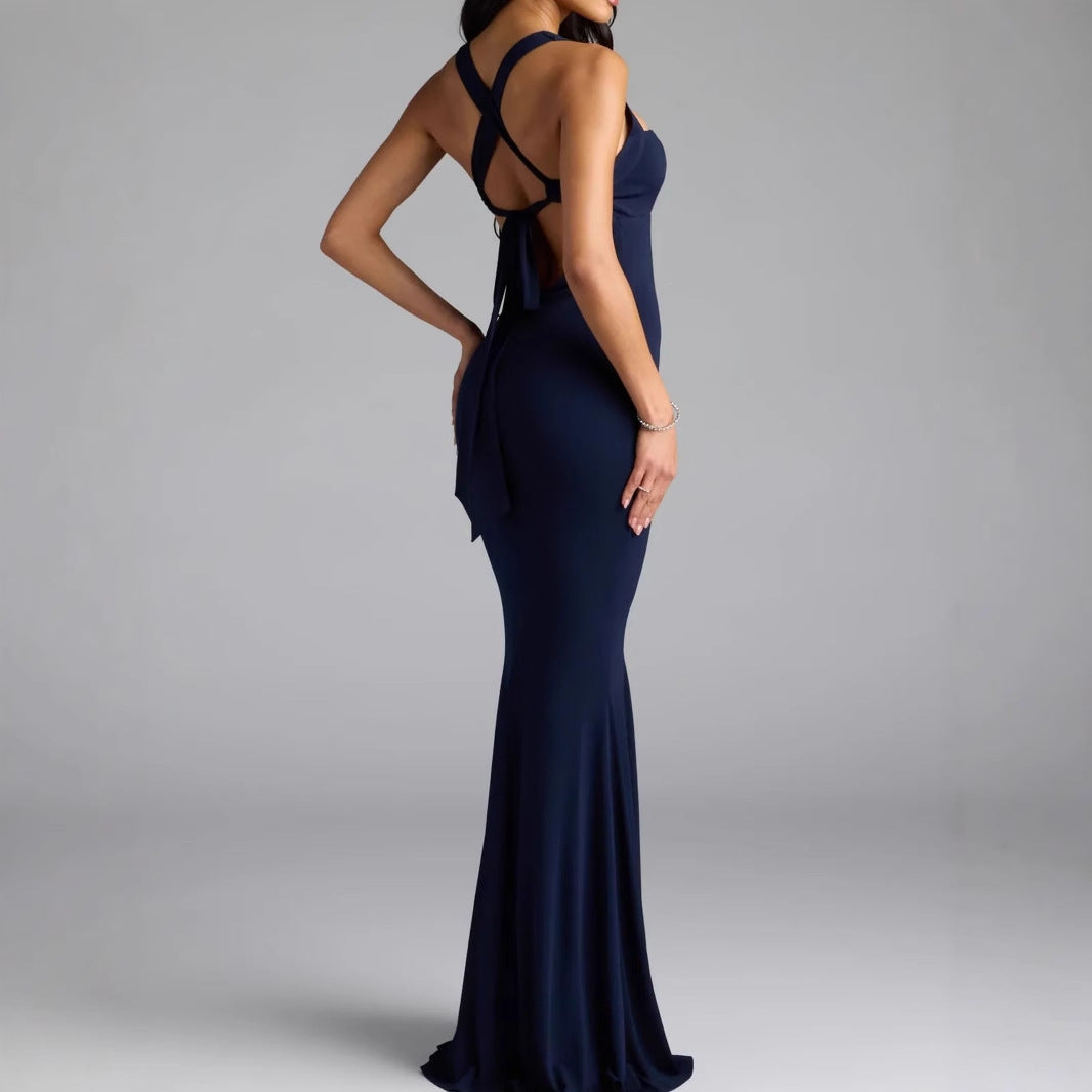 Damen Elegantes langen Kleid mit schulterfreien Trägern und leichtem Schimmer EB